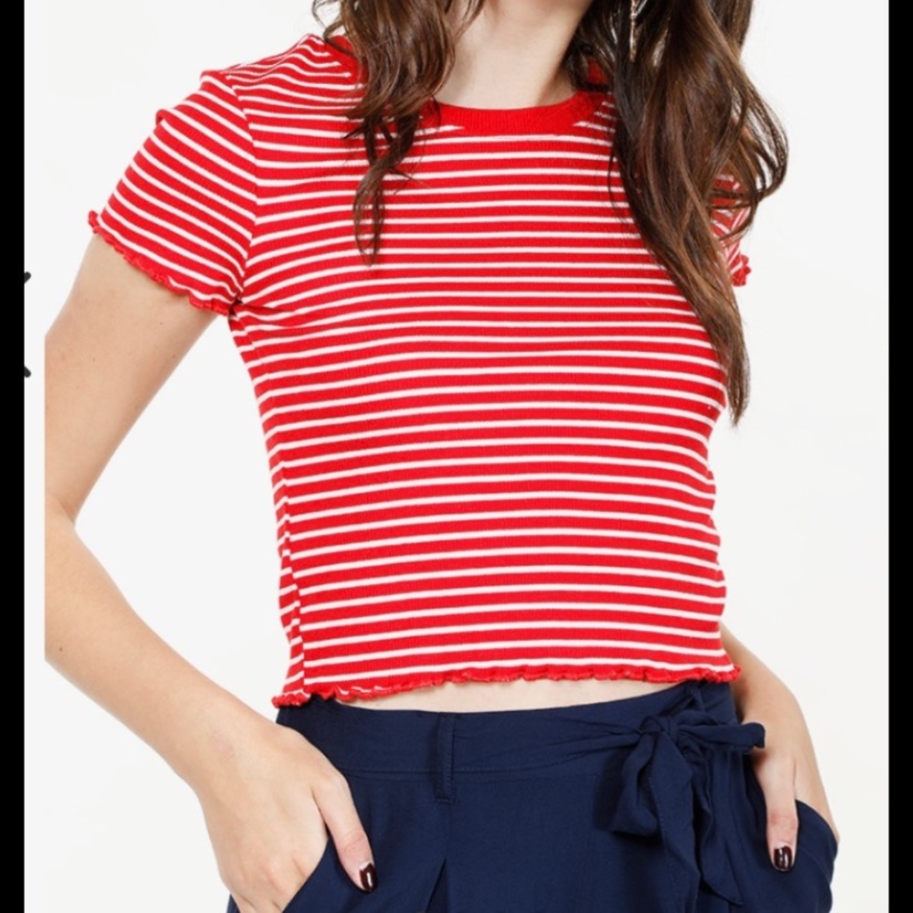 Charlotte Russe crop top | size L red and white ribbed